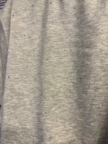 Grey Sleeveless Cropped Shirt with Rhinestones