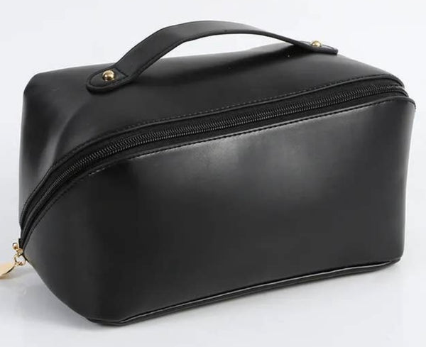 Black Leather Cosmetics Bag