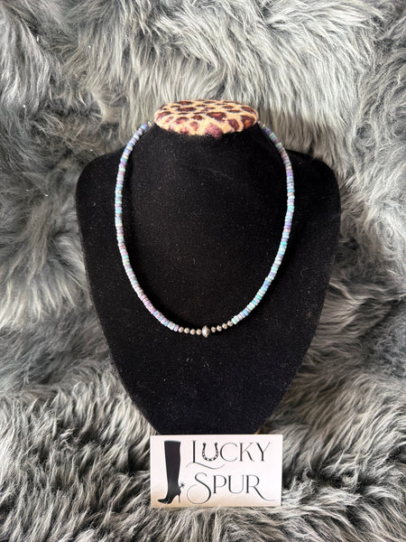 Purple & Blue Mixed Beaded Navajo Pearl Necklace
