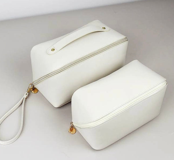 White Leather Cosmetics Bag