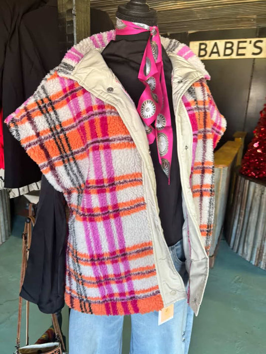 Pink & Orange Plaid Vest