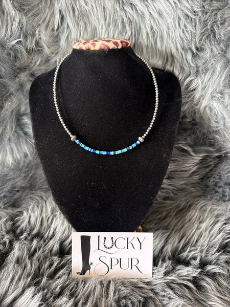 Blue Lapis, Turquoise, and Navajo Pearl Necklace