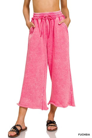 Fuchsia Acid Wash Fleece Sweatpants