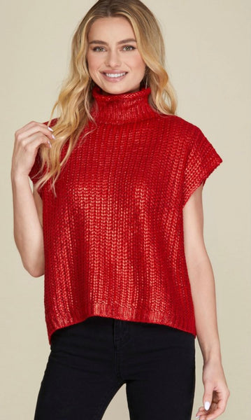 Metallic Red Sweater Top