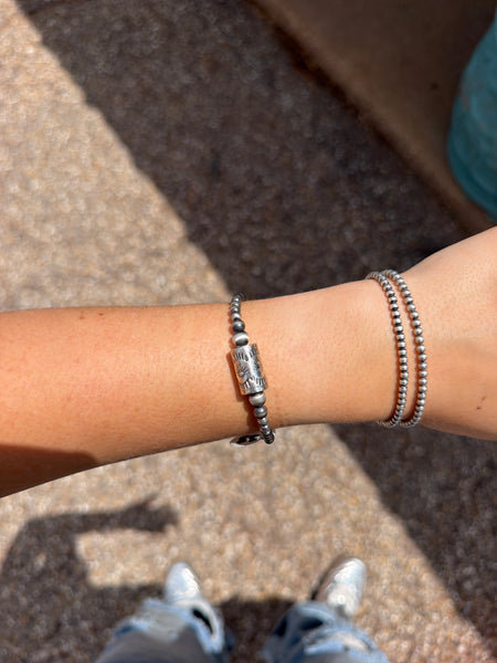 4mm Navajo Pearl and Stamped Barrel Bracelet