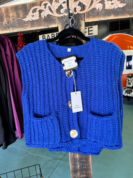 Blue Knitted Cropped Vest