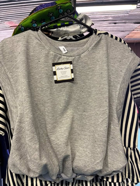 Gray Cropped Shirt with Sparkles