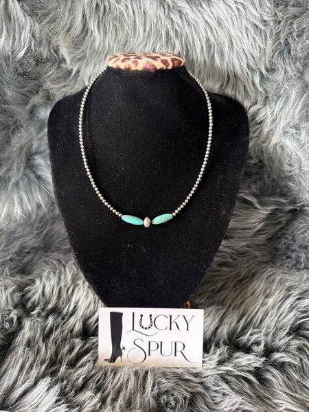 3mm Navajo Pearl and Turquoise Oval Bead Necklace