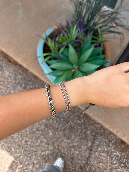 9.5” Sterling Silver Rope Chain Link Bracelet
