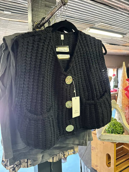 Black Knitted Cropped Vest