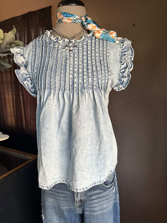 Denim Top with Ruffles sleeves