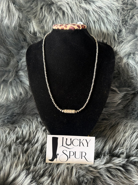 3mm Stamped Barrel Navajo Pearl Necklace