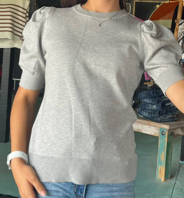 Grey Puff Sleeve Sweater