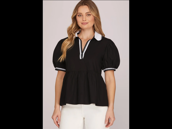 Bubble Short Sleeve Collar Top