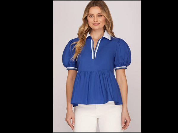 Bubble Short Sleeve Collar Top