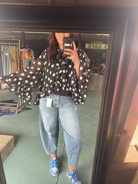 Sheer Ruffle Polkadot Blouse