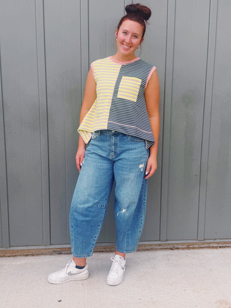 Striped Color block Sleeveless Top