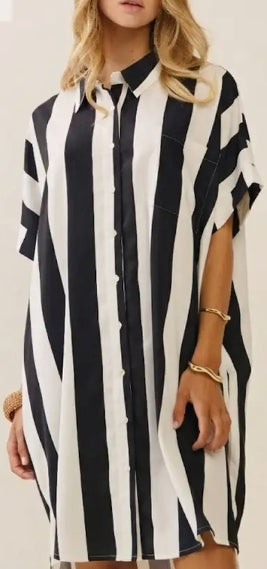 Black Stripe Button-Up Dress