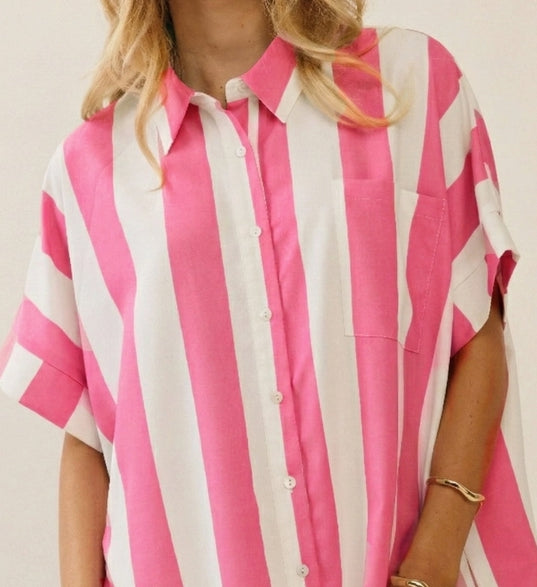 Pink Stripe Button-Up Dress