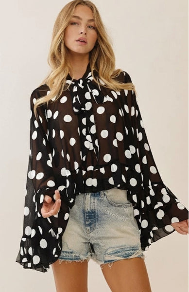 Sheer Ruffle Polkadot Blouse