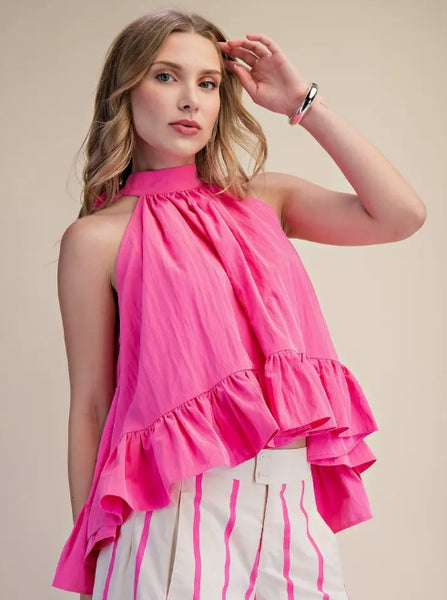 Hatler Sleeveless Ruffle Top Pink