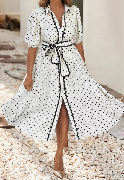 Polkadot Belted Midi Dress
