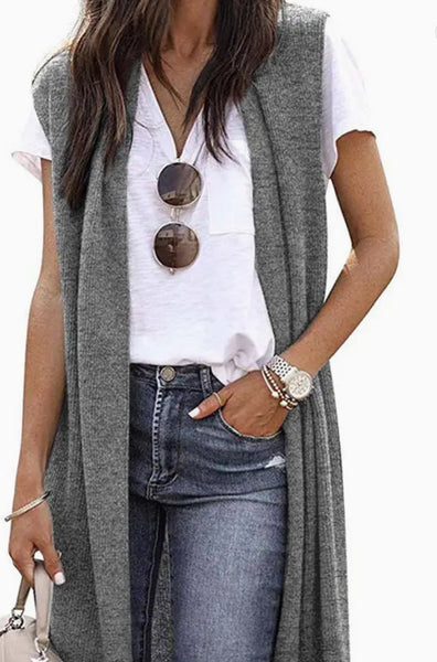 Sleeveless Cardigan Gray