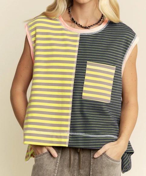 Striped Color block Sleeveless Top