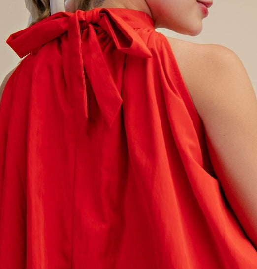 Halter Sleeveless Ruffle Top Red
