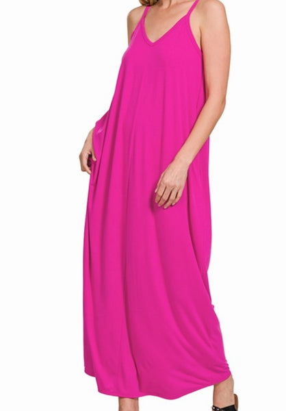 V-Neck Cami Maxi Dress With Pockets