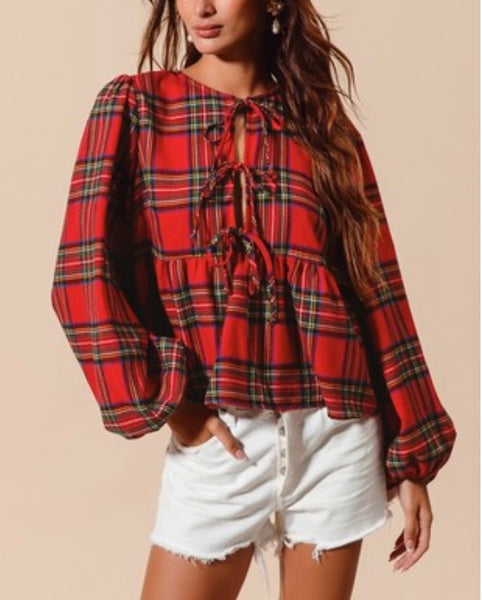 Plaid Bow Tie Top