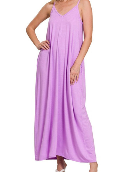 V-Neck Cami Maxi Dress With Pockets