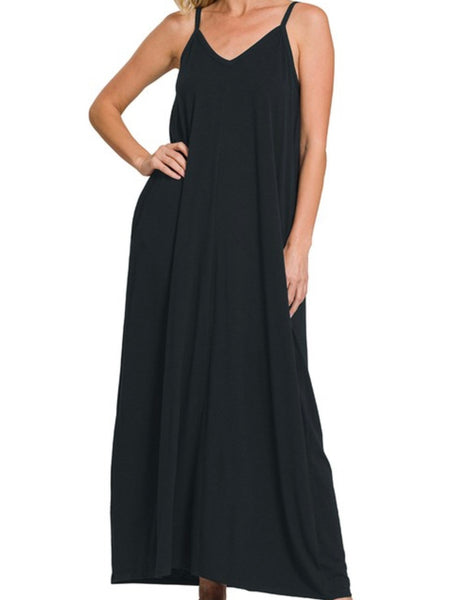 V-Neck Cami Maxi Dress With Pockets