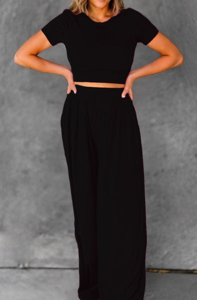 Crop Top/ Pleated Wide Leg Set