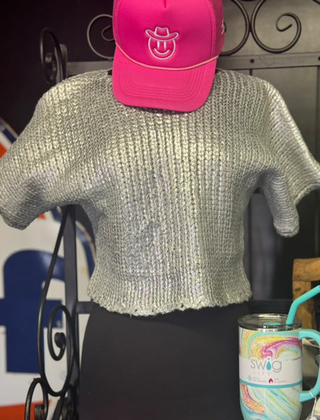 Metallic silver knit sweater