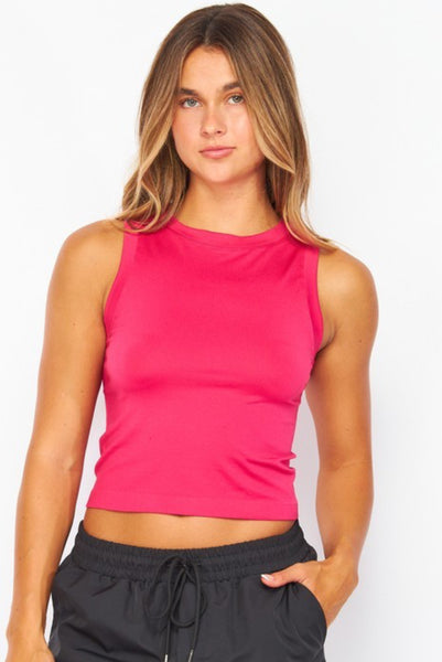 Crew Neck Crop Top/Magenta