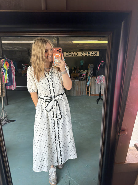 Polkadot Belted Midi Dress