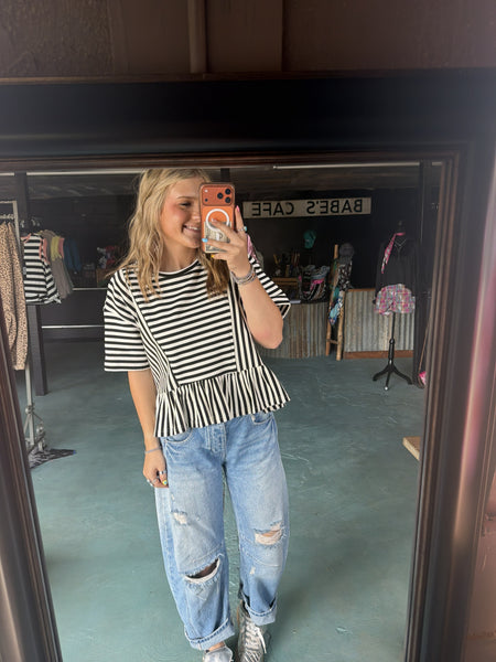 Stripped Peplum Ruffle Top