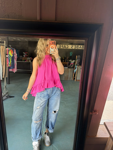 Hatler Sleeveless Ruffle Top Pink